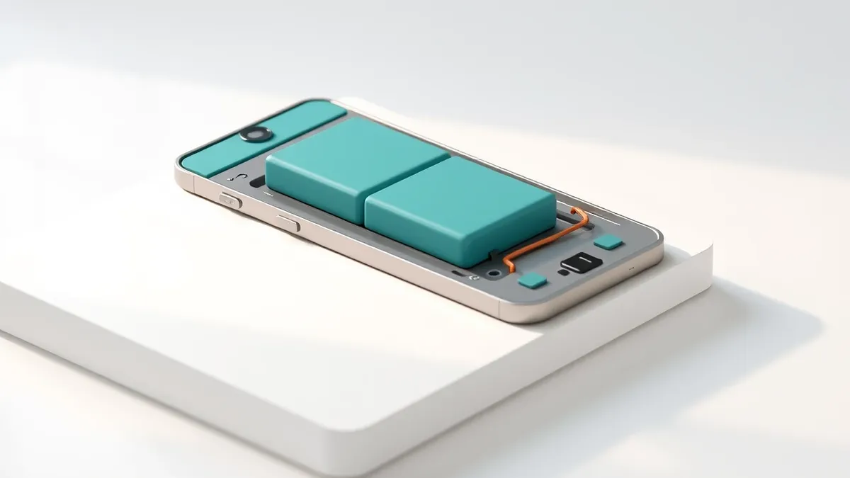 Illustration: A sleek smartphone lies flat on a clean white surface, its rear panel removed to reveal the internal chassis.