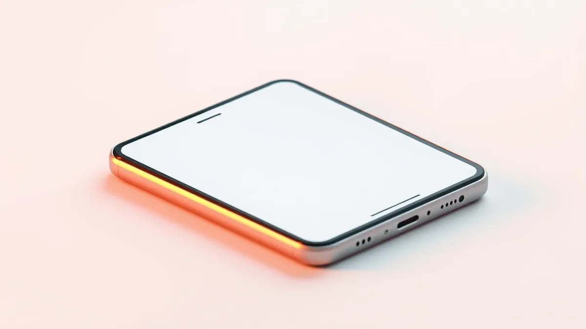 Illustration: A sleek smartphone rests on a clean white surface, its screen displaying a blank interface with subtle abstract geometric shapes.
