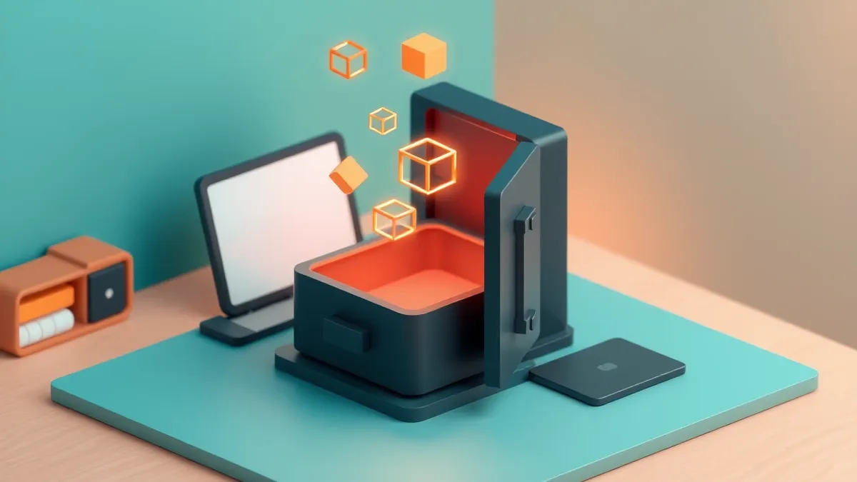 Illustration: A sleek, black storage vault sits open on a wooden desk, its interior illuminated by a soft white light.