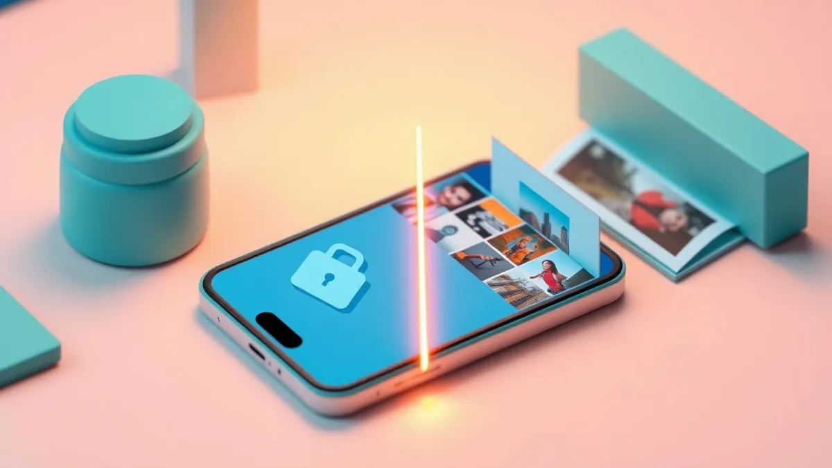 Illustration: A smartphone rests on a clean desk, split vertically into two distinct zones.