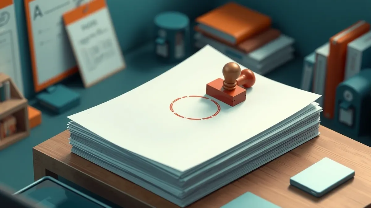 Illustration: A thick stack of white paper sheets sits neatly on a wooden desk.