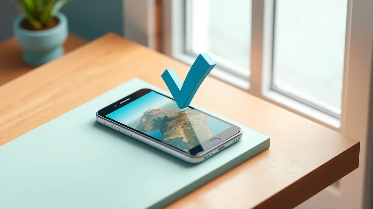 Illustration: A smartphone displays a photo of a landscape on its screen.