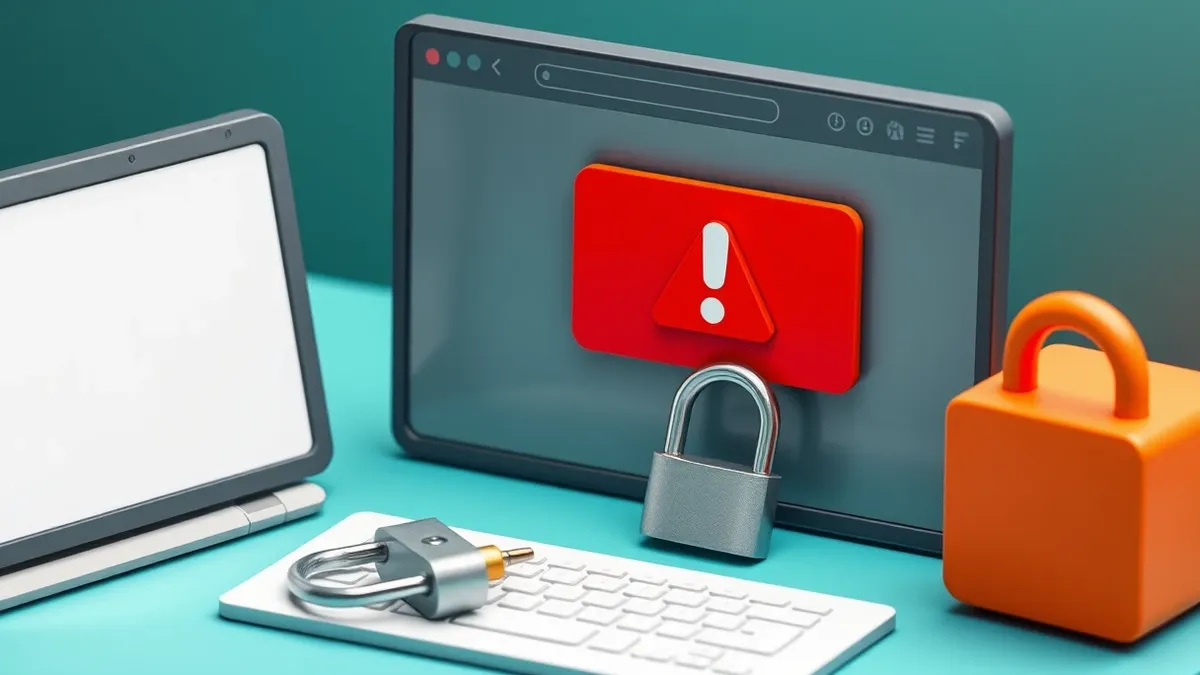 Illustration: A web browser window displays a prominent red warning icon over a blank webpage.