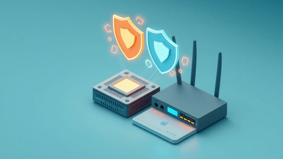 Illustration: A sleek quantum processor sits beside a traditional network router, connected by glowing data streams.