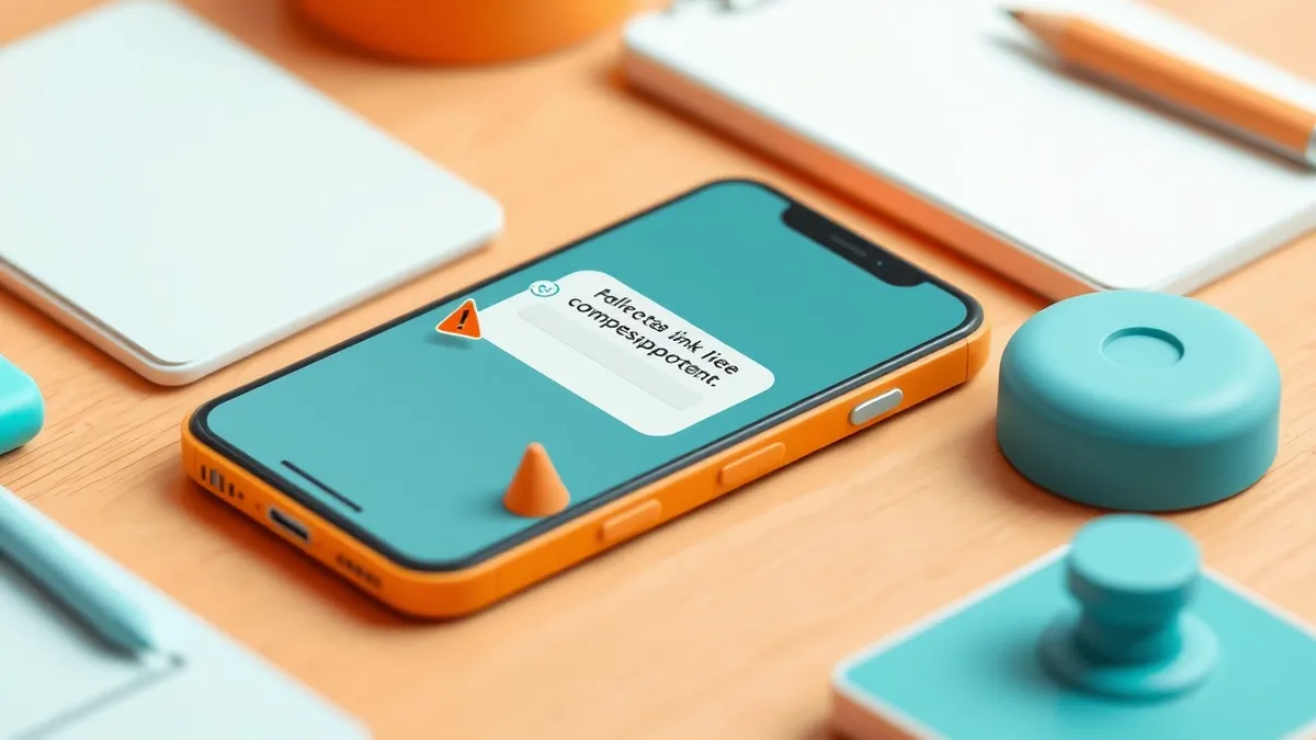Illustration: A generic smartphone rests on a wooden desk, displaying a social media direct message interface.