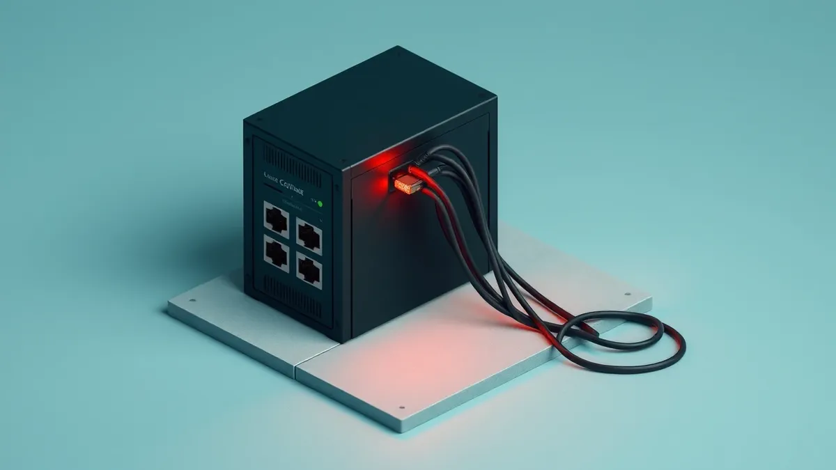 Illustration: A black rectangular server unit sits alone on a concrete floor.