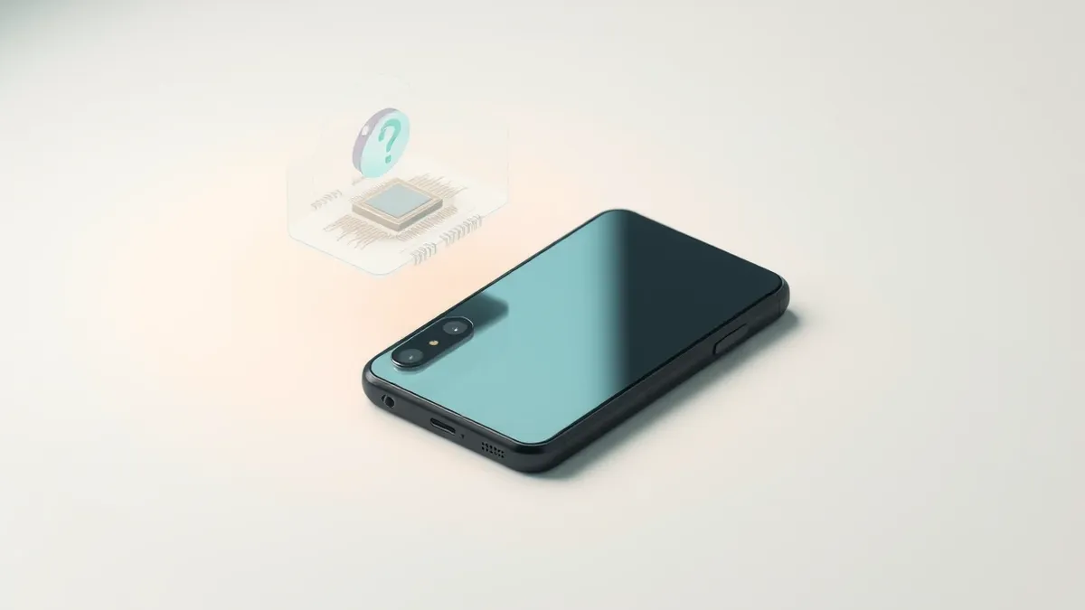 Illustration: A sleek black smartphone rests on a white surface, its glossy back reflecting soft overhead light.
