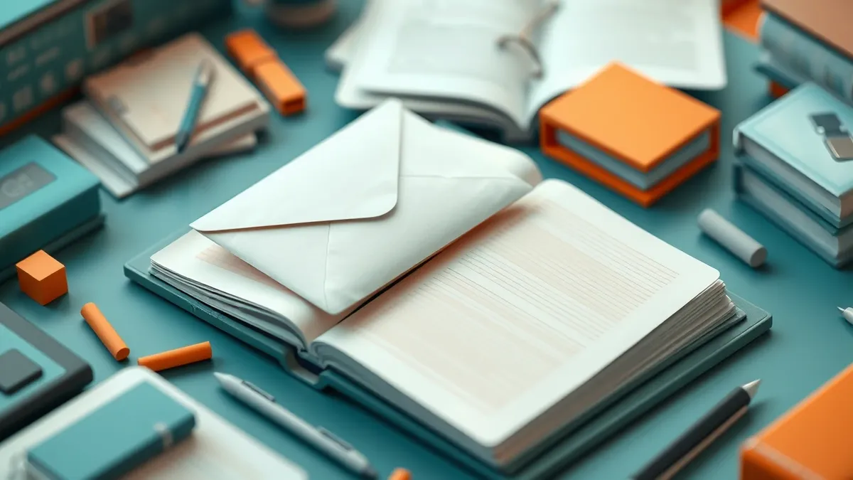 Illustration: A single white envelope sits on a cluttered desk, marked with a red stamp and slightly crumpled at the corners.