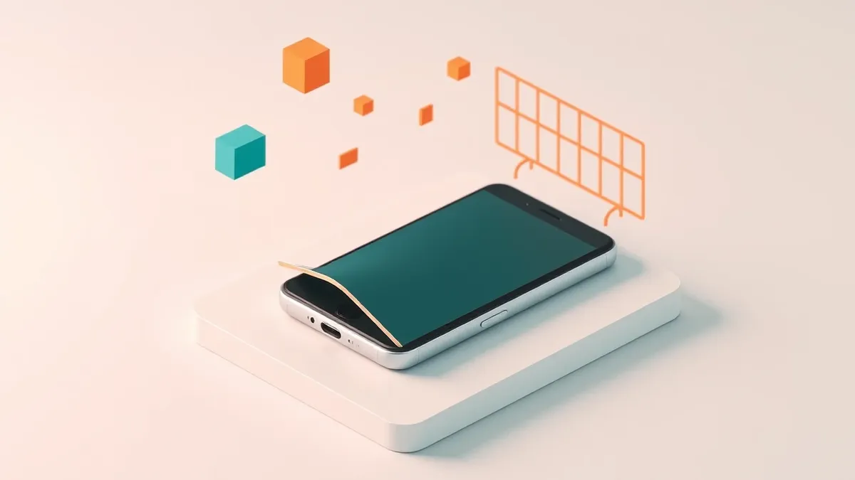 Illustration: A folded smartphone rests on a white surface, its hinge mechanism visible and slightly open.
