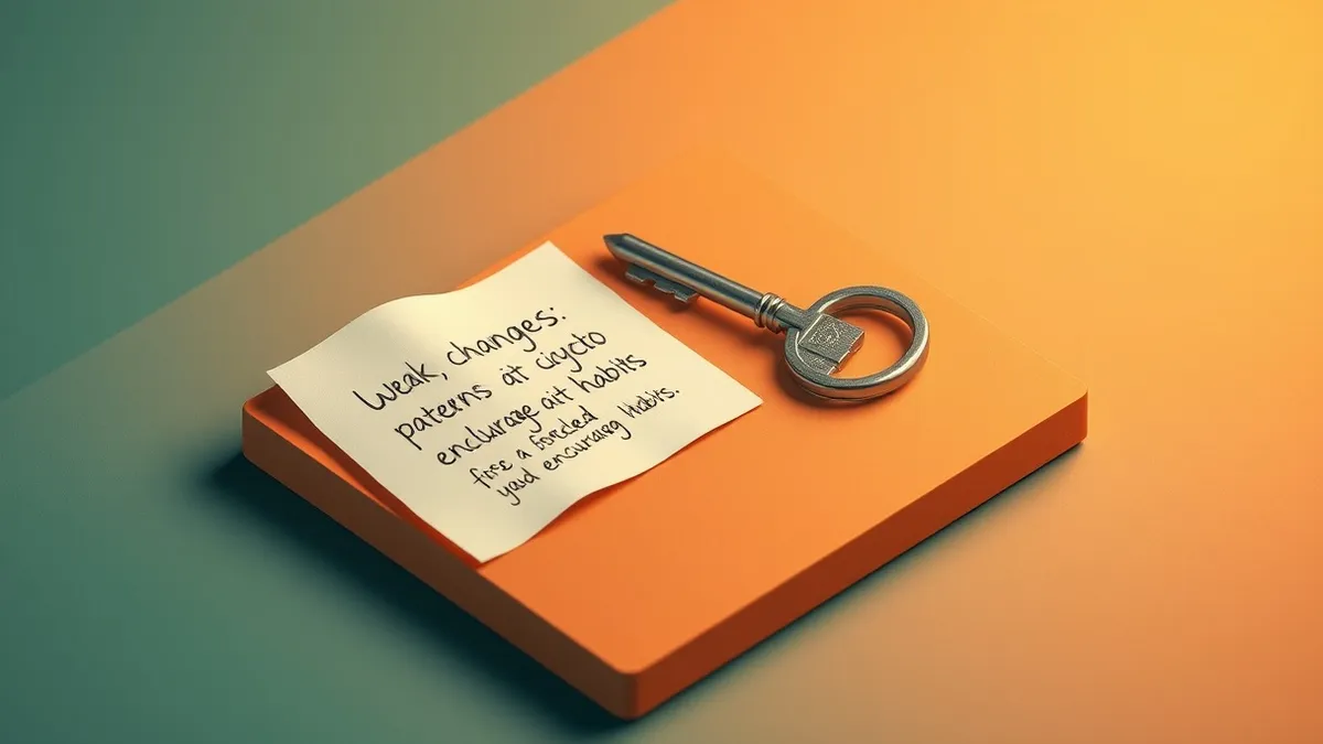 Illustration: A single sturdy key rests on a blank wooden surface, its metal teeth sharp and unique.