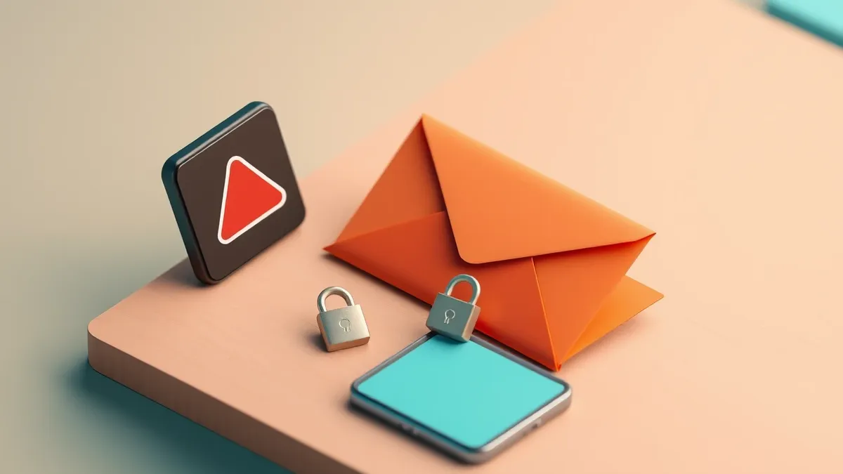 Illustration: A sealed envelope rests on a wooden desk beside a smartphone displaying a blank red warning icon.