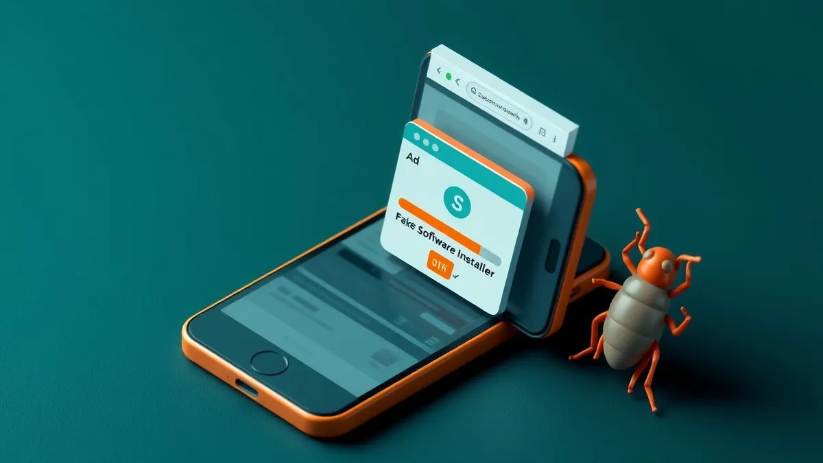 Illustration: A smartphone displays a generic search results page with a highlighted ad link.