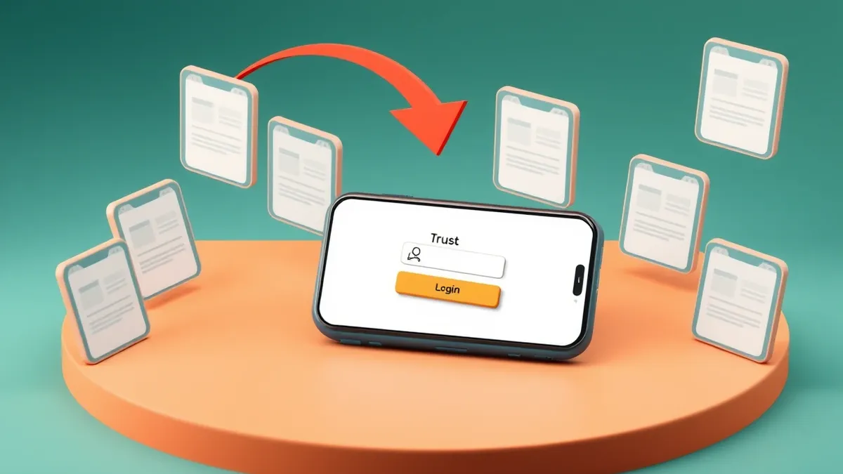 Illustration: A smartphone displays a generic login interface with a prominent confirmation button.