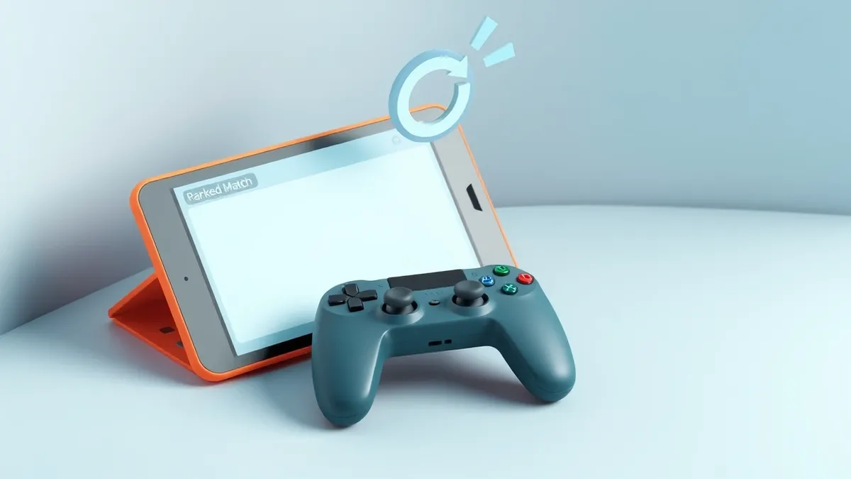 Illustration: A generic gaming controller rests on a clean surface beside a tablet displaying a blank ranked match interface.