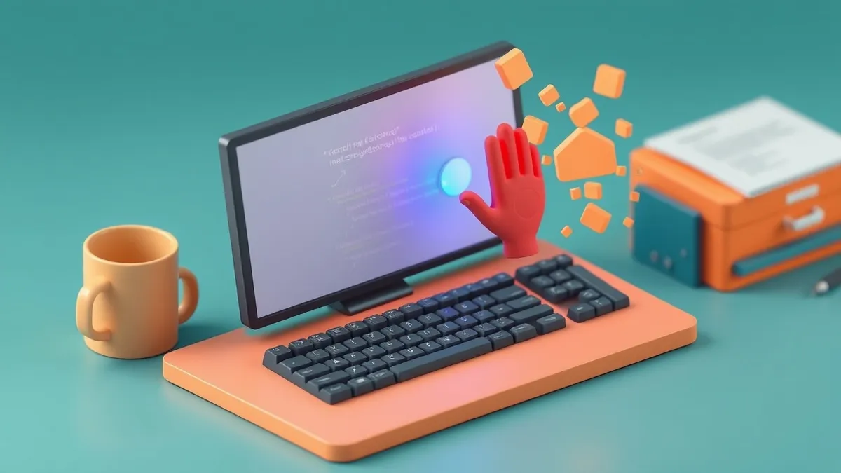 Illustration: A mechanical keyboard sits on a clean desk next to a coffee mug.