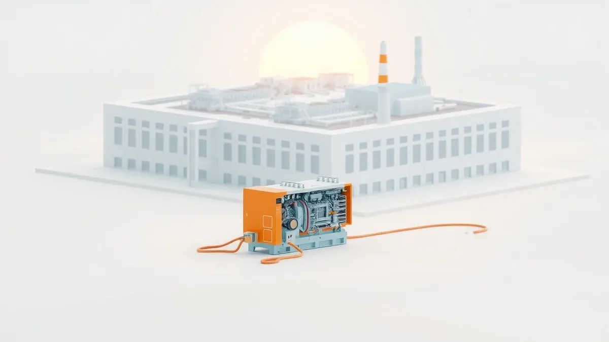 Illustration: A massive, sterile semiconductor fabrication plant rises in a flat desert landscape, its white walls reflecting the harsh sun.